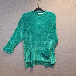 PULL&BEAR Teal Chenille Knit Crewneck Sweater Size S Relaxed Fit Cozy